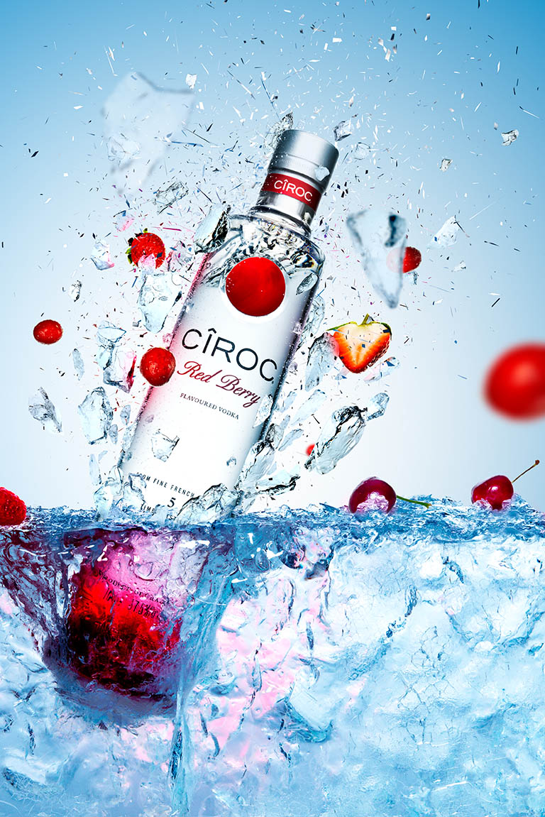 Creative advertising image retouching of Ciroc On Ice by Zeeto