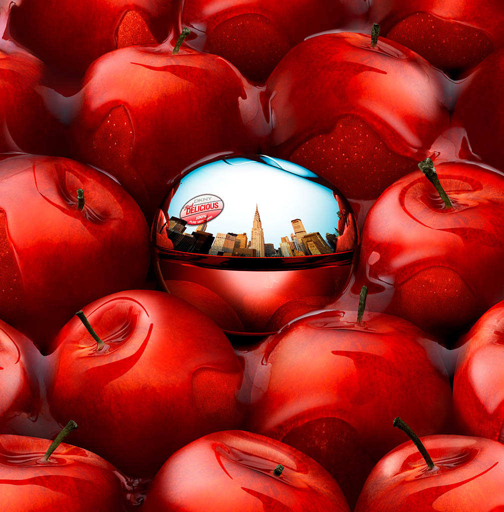 Creative advertising image retouching of DKNY Candy Apple by Zeeto