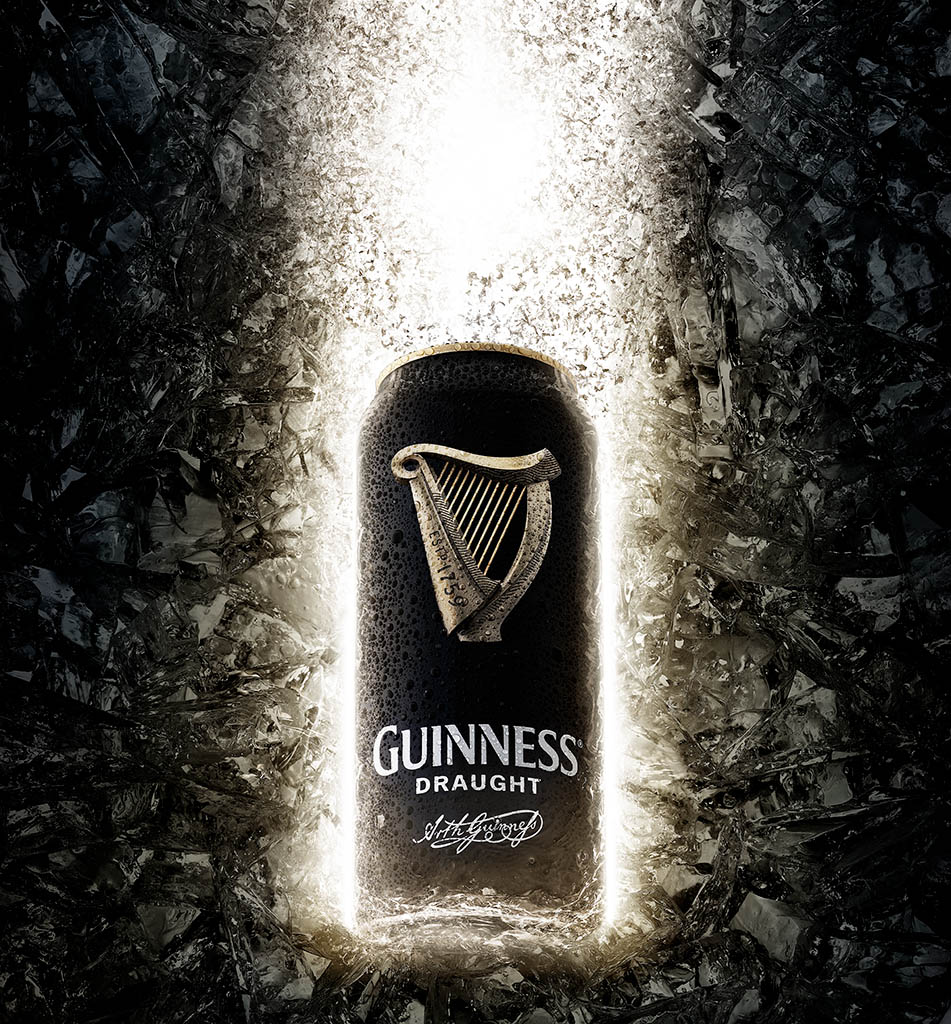 Creative advertising image retouching of Guinness beer can by Zeeto