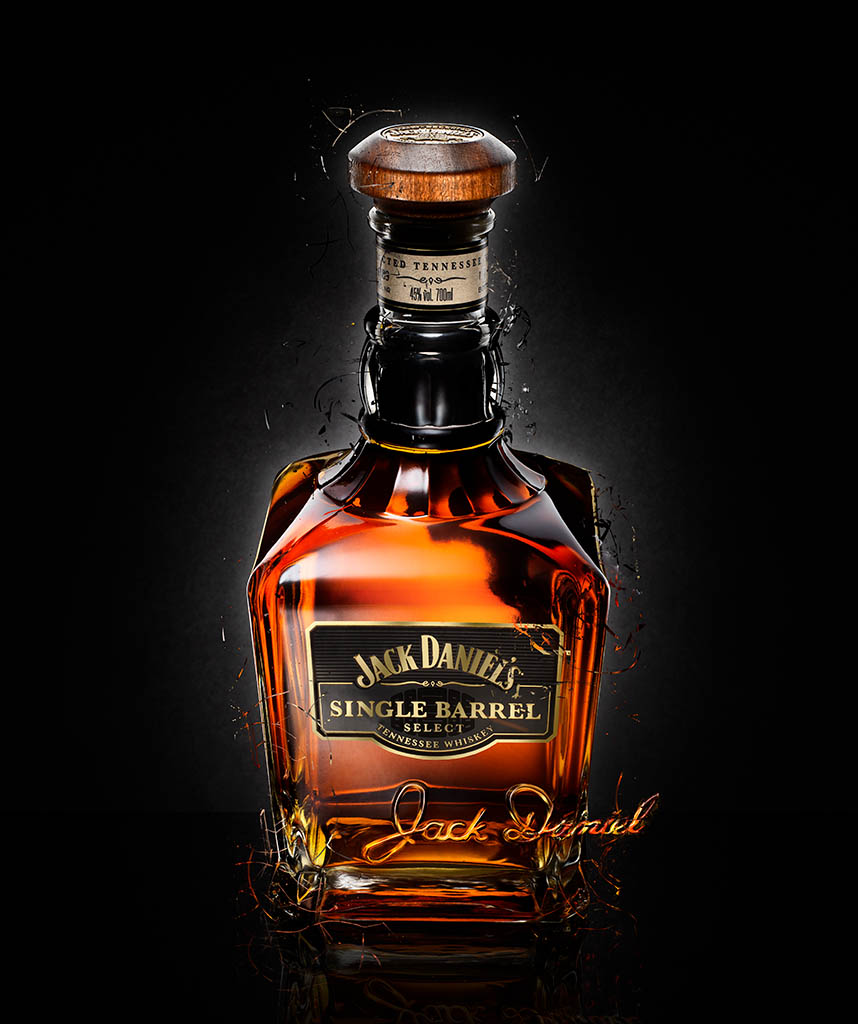 Creative advertising image retouching of Jack Daniels whiskey by Zeeto