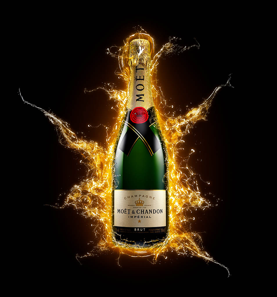 Creative advertising image retouching of Moet Chandon champagne by Zeeto