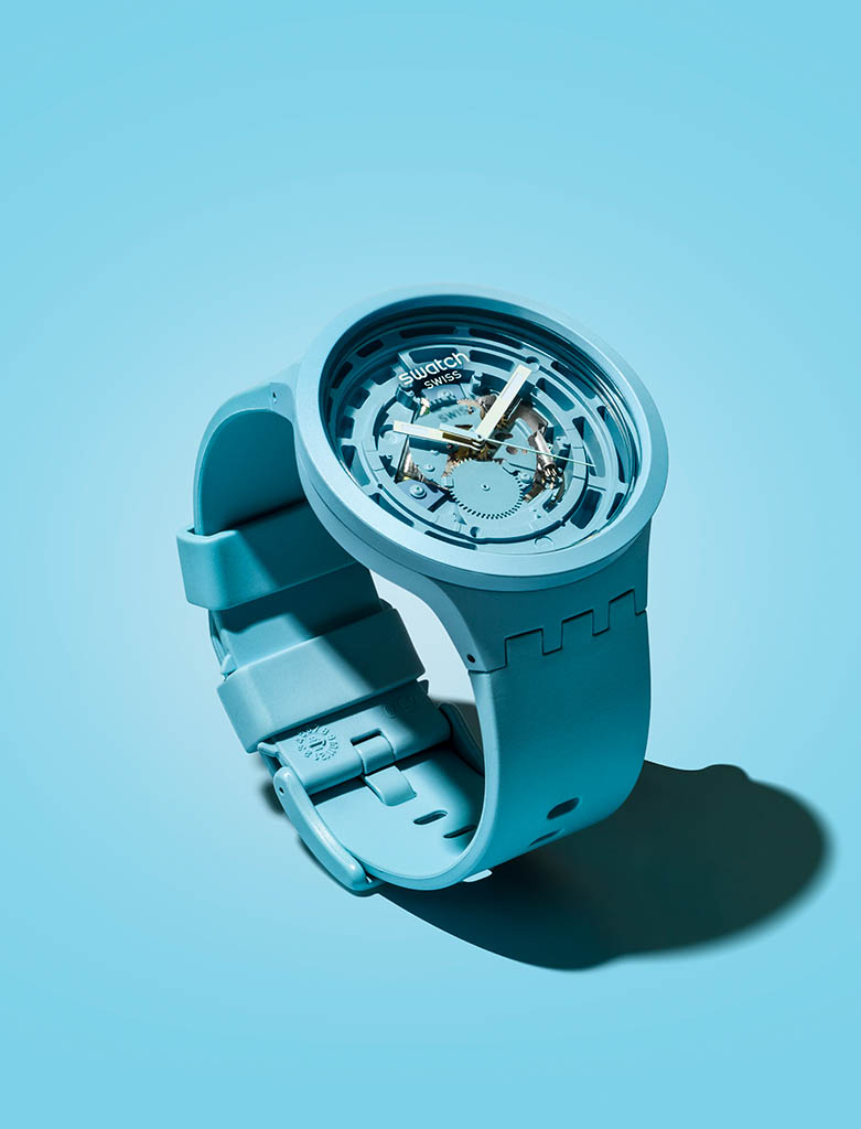 High-end advertising image retouching of Swatch Blue by Zeeto