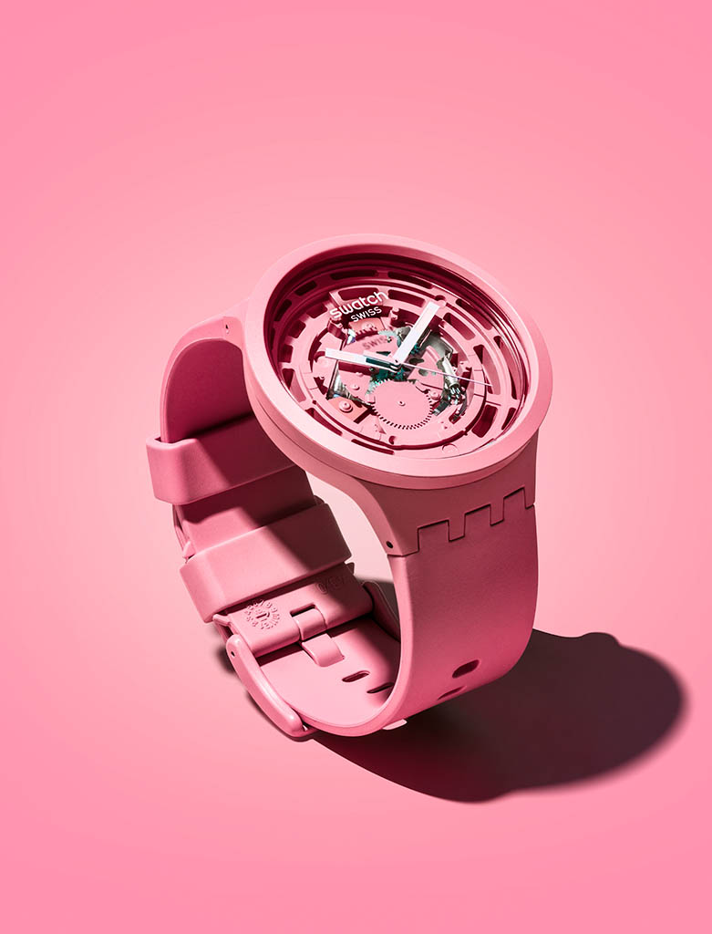 High-end advertising image retouching of Swatch Pink by Zeeto