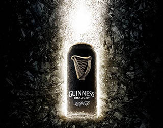 Professional retouching of Guinness beer can advertising image by Zeeto